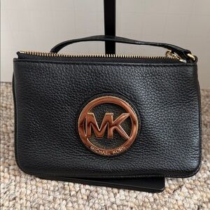 Michael Kors Black Fulton Wristlet with Gold Logo